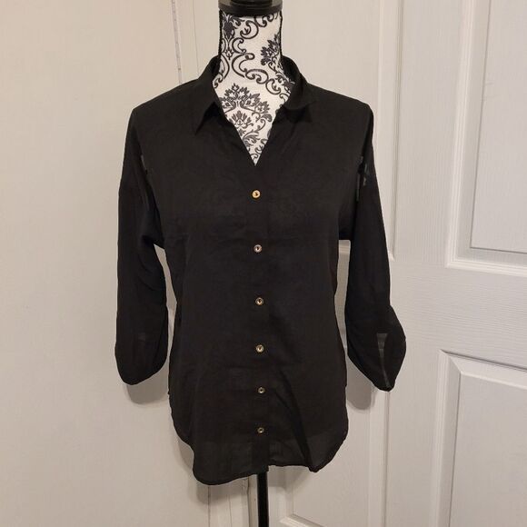 Mine black button up Blouse with cut out back - Picture 1 of 5